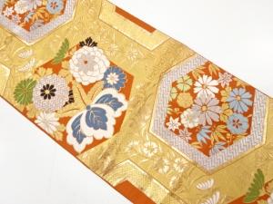 アンティーク　亀甲に桐・菊模様織り出し袋帯（着用可）